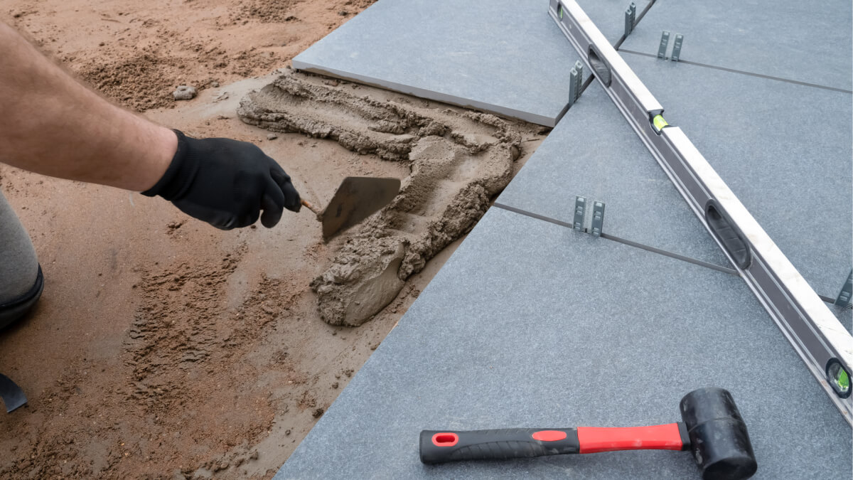 Laying slab with tools